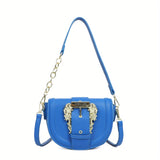 Elegant Flap Saddle Shoulder Bag, Trendy Shoulder Bag, Metal Buckle Decor Underarm Bag