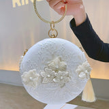 Floral Embroidery Round Evening Bag, Clutch Wedding Purse For Women, Party Banquet Flower Bag Hanfu Accessories