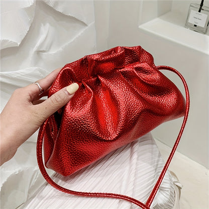 realaiot  Fashion Pleated Crossbody Bag, Trendy Ruched Shoulder Bag, Women's Retro Handbag & Clutch Purse