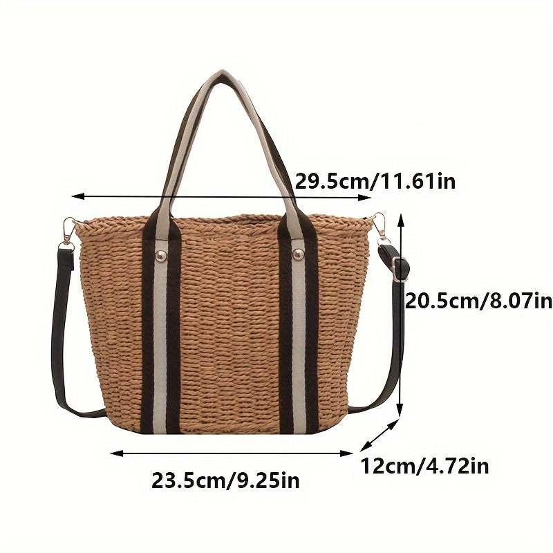 realaiot  Summer Beach Straw Shoulder Bag, Women's Woven Bucket Handbag, Bohemian Style Shoulder Bag