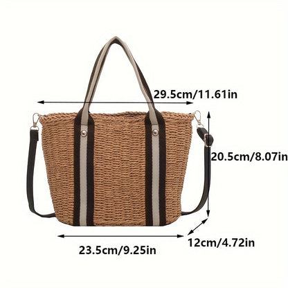 realaiot  Summer Beach Straw Shoulder Bag, Women's Woven Bucket Handbag, Bohemian Style Shoulder Bag