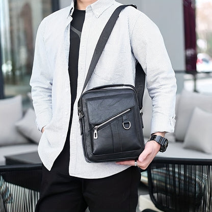 1pc Men's PU Leather Shoulder Bag, Large Capacity Casual Messenger Bag, Simple Business Trendy Sling Bag