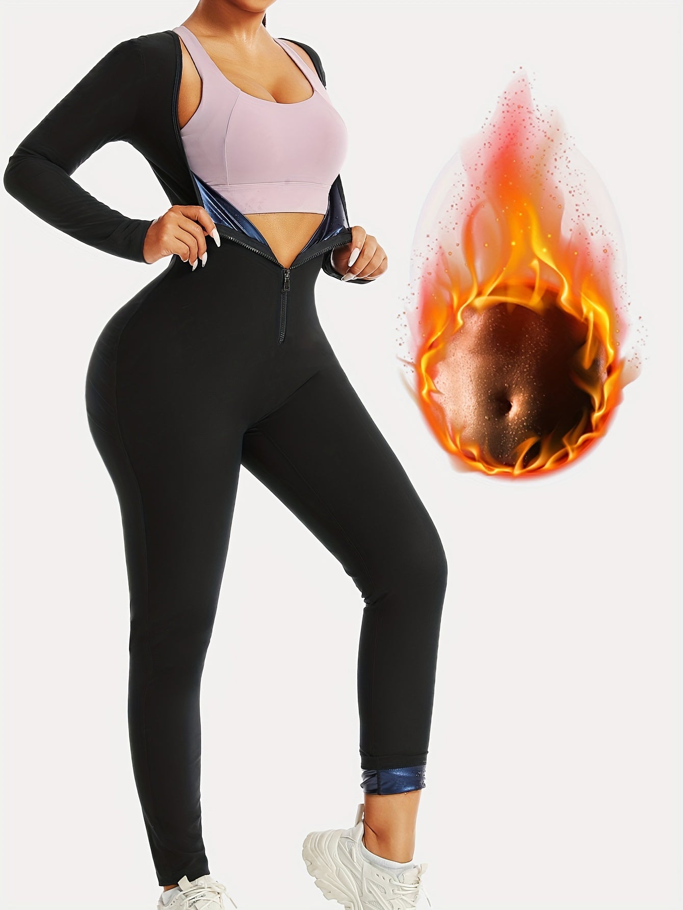 Thermal Sauna Bodysuit - Full-Coverage, Sculpting, Heat-Retaining, Comfortable Workout Jumpsuit with Convenient Zipper - Ideal for High-Intensity Running, Gym, and Fitness Training with Heat-Trapping Technology for Increased Sweat and Calorie Burn