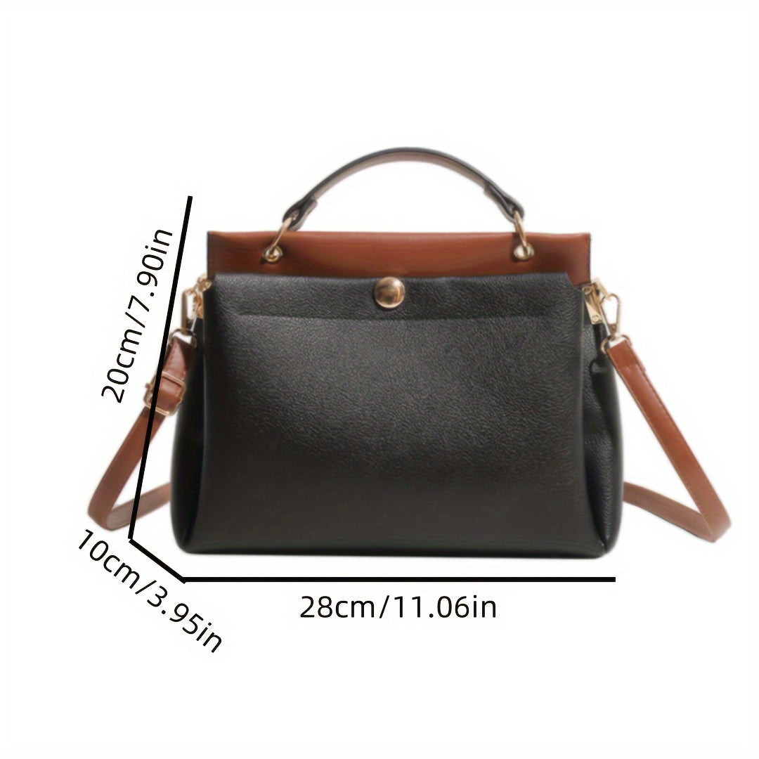 realaiot  New Niche Colorblock Design Shoulder Square Bag, Classic Textured Daily Use Commuter Satchel Bag