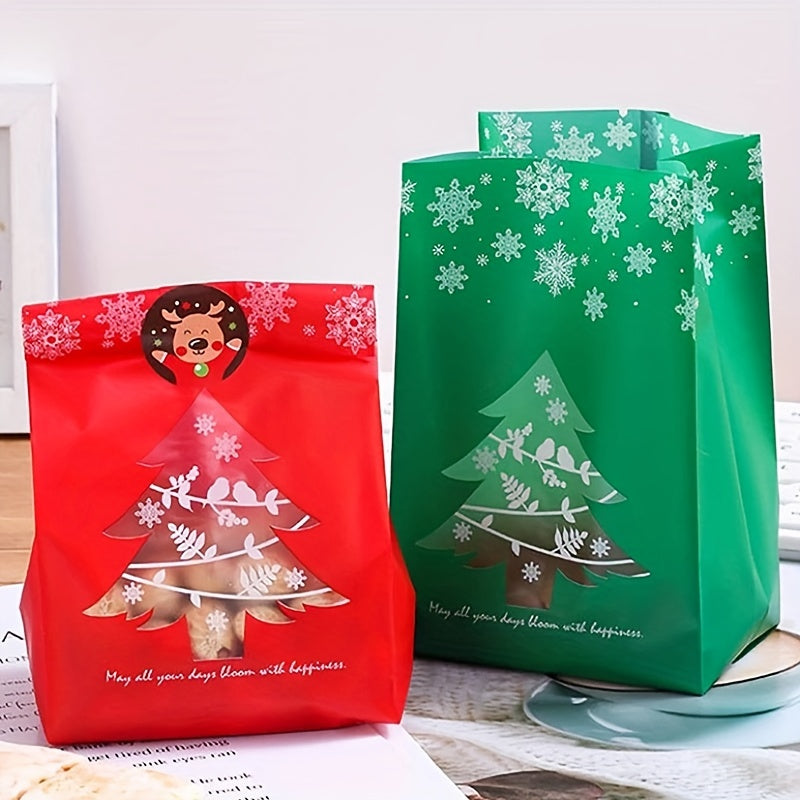 10 Pcs Mixed Christmas Packaging Bags With Stickers, Candy Packaging Bag, Chocolate Biscuit Bag, Food Storage Bag, For Christmas Decorations, Christmas Party Supplies, Christmas Accessories