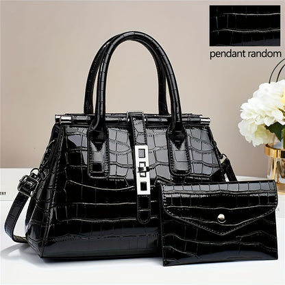 2Pcs Trendy Gradient Color Tote Bag Set, Multi-pocket Divider Crocodile Pattern Shoulder Bag & Coin Purse, Perfect Handbag For Commuting