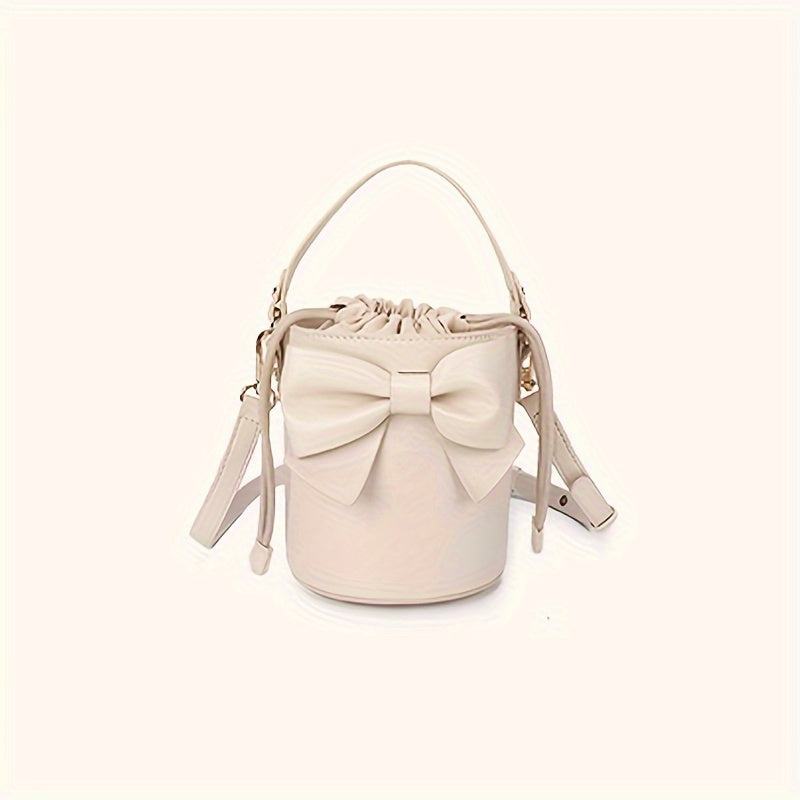 realaiot  Mini Fashion Drawstring Bucket Bag, Sweet Bow Decor Crossbody Bag, Women's Trendy Handbag & Shoulder Bag