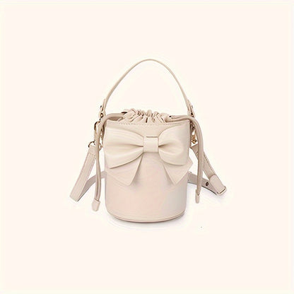 realaiot  Mini Fashion Drawstring Bucket Bag, Sweet Bow Decor Crossbody Bag, Women's Trendy Handbag & Shoulder Bag