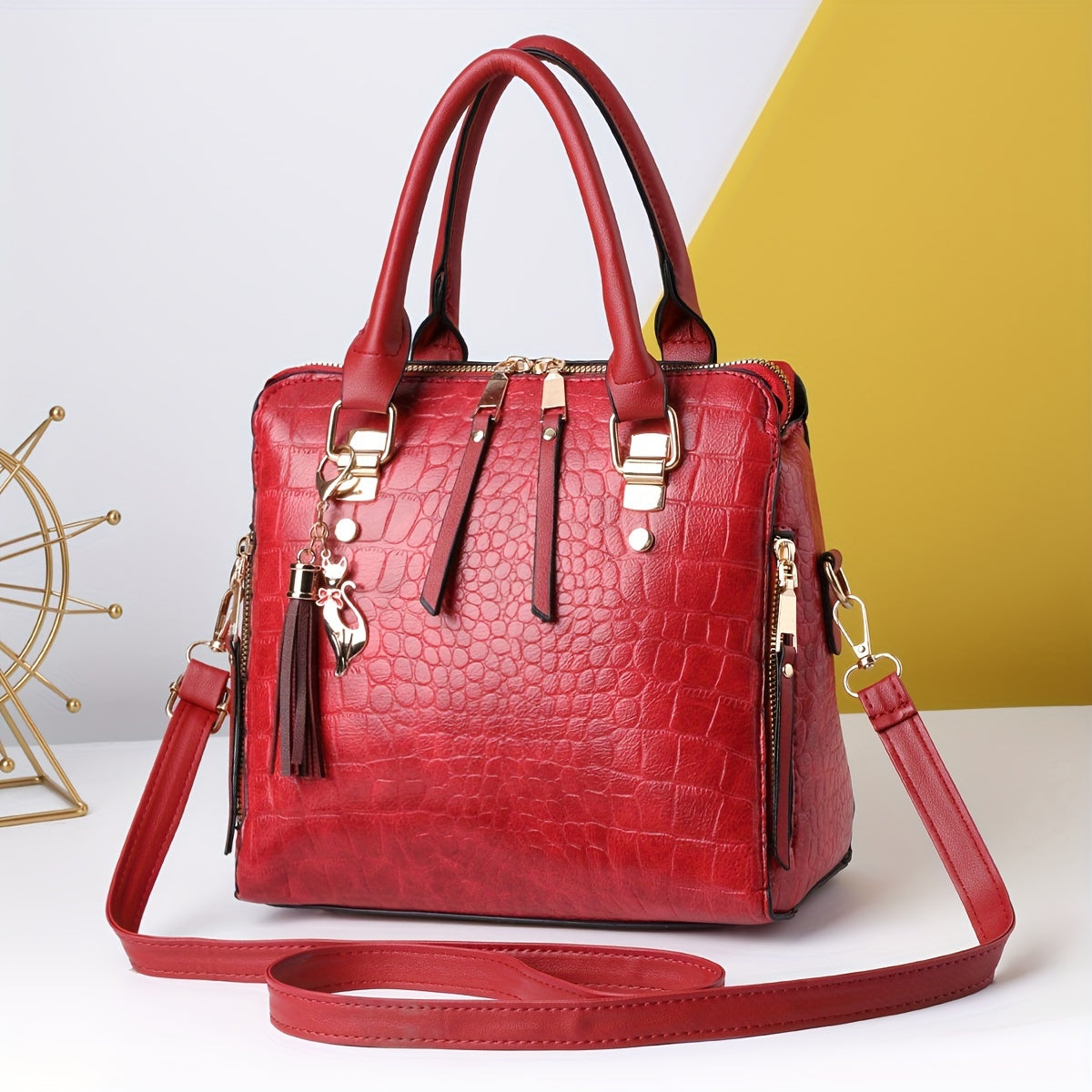 realaiot  Crocodile Pattern Crossbody Bag, Fashion Shoulder Bag, Women's Trendy Handbag & Purse