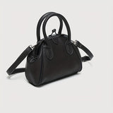 realaiot  All-Match Kiss-Locksatchel Bag, Black Clip Handbag, Portable Women's Mini Shoulder Bag