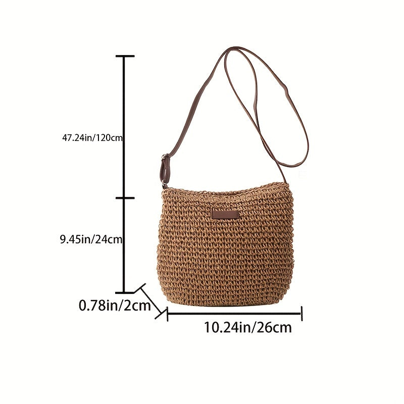 realaiot  Minimalist Straw Design Shoulder Bag, All-Match Travel Storage Bag, Women's Crossbody Bag