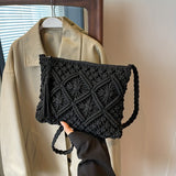 realaiot  Simple Woven Crossbody Bag, Aesthetic Tassel Square Purse, Bohemian Shoulder Bag For Women