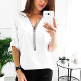 Jocoo Jolee Sexy V Neck Solid Womens Tops And Blouses Zipper Casual Short Sleeve Tee Shirts Tops Female Clothes Plus Size 5XL 210518