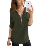 Jocoo Jolee Sexy V Neck Solid Womens Tops And Blouses Zipper Casual Short Sleeve Tee Shirts Tops Female Clothes Plus Size 5XL 210518