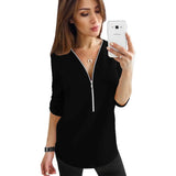 Jocoo Jolee Sexy V Neck Solid Womens Tops And Blouses Zipper Casual Short Sleeve Tee Shirts Tops Female Clothes Plus Size 5XL 210518