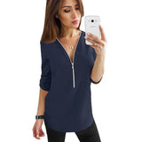 Jocoo Jolee Sexy V Neck Solid Womens Tops And Blouses Zipper Casual Short Sleeve Tee Shirts Tops Female Clothes Plus Size 5XL 210518