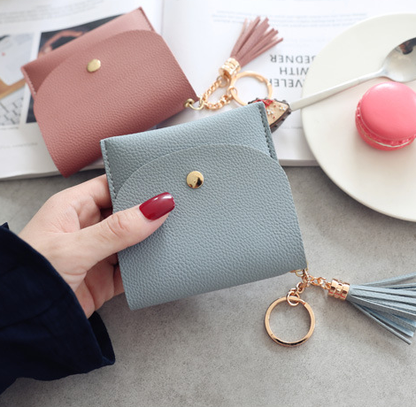 Realaiot Sweet Lady Card Wallet Mini Tassel Credit Card Holder for Student Women Small Money Coins Pouch Cute Bank Cards Change Bags