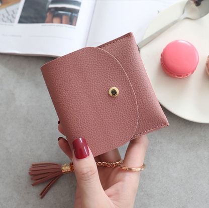 Realaiot Sweet Lady Card Wallet Mini Tassel Credit Card Holder for Student Women Small Money Coins Pouch Cute Bank Cards Change Bags