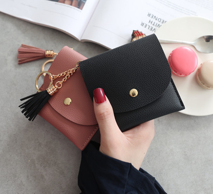 Realaiot Sweet Lady Card Wallet Mini Tassel Credit Card Holder for Student Women Small Money Coins Pouch Cute Bank Cards Change Bags