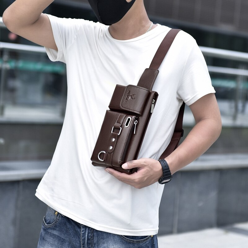 Realaiot Brand Men's Waist Bag Leather Male Fanny Pack New Male Shoulder Chest Bags for Phone Travel Man Belt Pouch Murse Banana Bum Bag