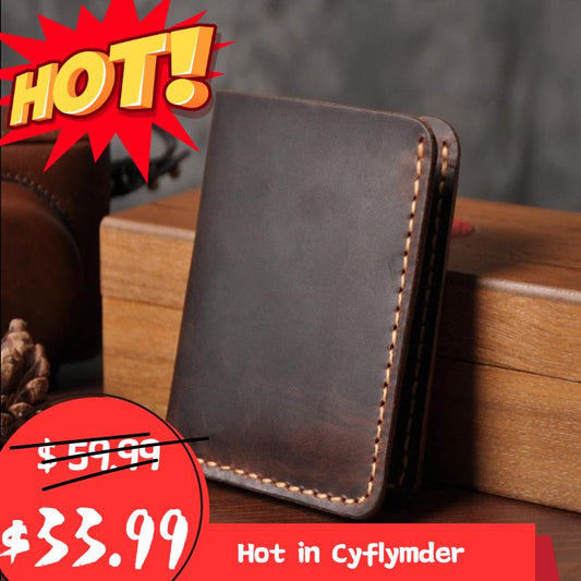 Realaiot Handmade Vintage Crazy horse Genuine Leather Men Wallet Men Purse Leather Short Card Wallet for Male Money Clips Money bag Gifts for Men 2