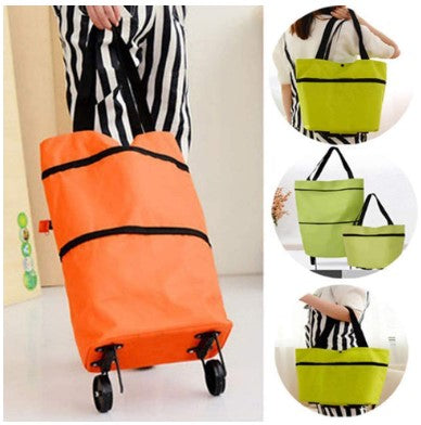 Realaiot Folding Shopping Pull Cart Trolley Bag With Wheels Foldable Shopping Bags  Reusable Grocery Bags Food Organizer Vegetables Bag