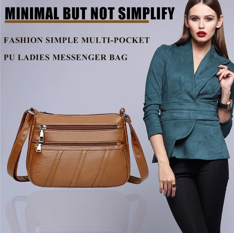 Realaiot Women Leather Shoulder Bag Multi-pocket Mother Female Zipper Crossbody Handbags Fashion Exquisite Shopping Bag