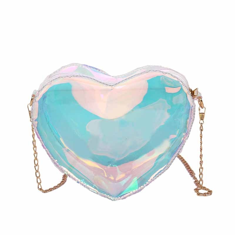 Realaiot Summer Transparent Jelly Women Bag New Fashion Women's Laser Heart Chain Bag Shoulder Messenger Bag New Year Gifts for Women