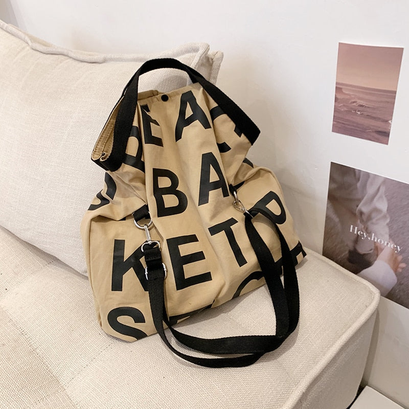 Realaiot Designer Letters Canvas Women Shoulder Bag Fashion Large Capacity Crossbody Bags For Women Casual Canvas Big Shopper Women's Bag