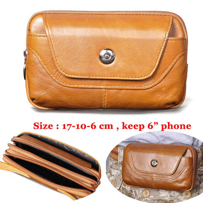 Realaiot Fashion Quality Leather Small Summer Pouch Hook Design Waist Pack Bag Cigarette Case 6" Phone Pouch Waist Belt Bag 1609 Gifts for Men