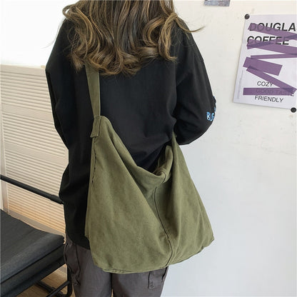 Realaiot Casual Women Shopper Canvas Tote Bag Female Solid Simple Large Capacity Shoulder Bag Women Designer Crossbody Bags