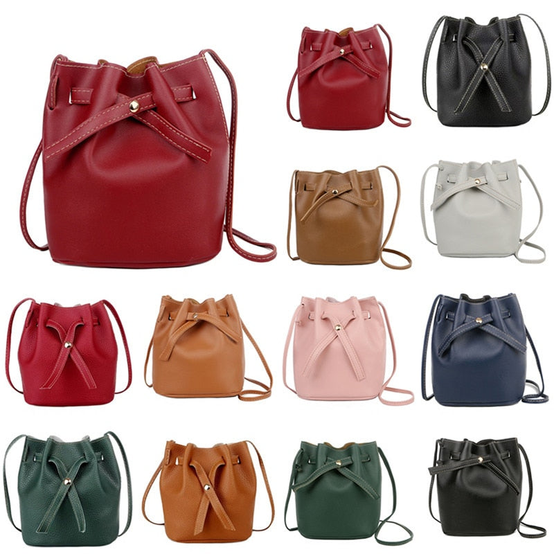 Realaiot Fashion Bucket Shoulder Bag Women Drawstring Crossbody Bag Female Messenger Bags Ladies Synthetic Leather Handbag