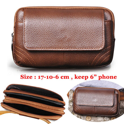 Realaiot Fashion Quality Leather Small Summer Pouch Hook Design Waist Pack Bag Cigarette Case 6" Phone Pouch Waist Belt Bag 1609 Gifts for Men