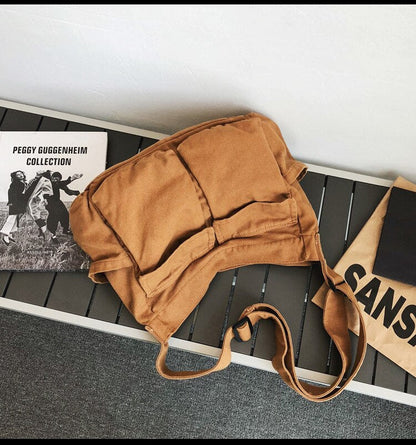 Cyflymder Multi Pockets Canvas Big Size Handbag Female Male Teenager Student Over Large High Street Hip Hop Zipper Messenger Bag