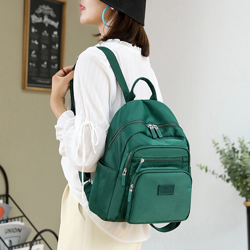 Cyflymder New Dark Green Women's Backpack Waterproof Nylon Backpack Student School Bag Suitable For Girls' Small Travel Rucksack