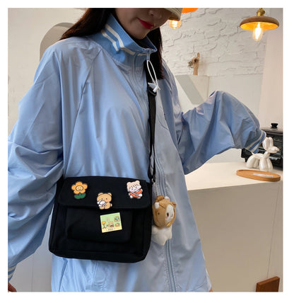 Realaiot Crossbody Bags Women Canvas Flap-bag Kawaii Harajuku All-match Students Casual Female Handbags Korean Ulzzang Daily Chic Fashion