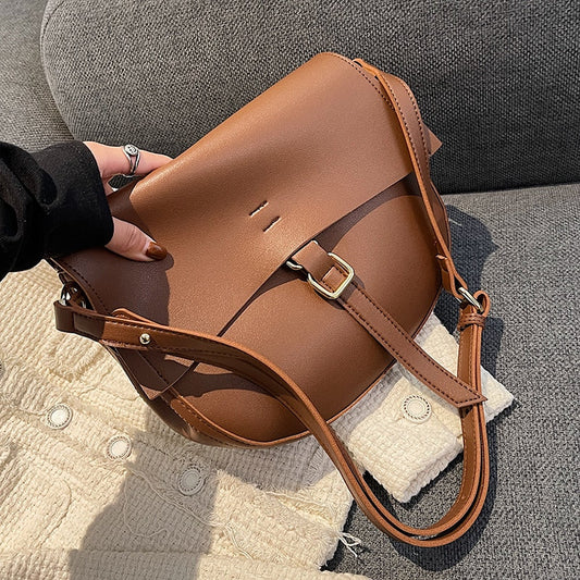 Realaiot Small PU Leather Saddle Crossbody Bags for Women Winter Simple Solid Color Luxury Shoulder Underarm Handbags and Purses