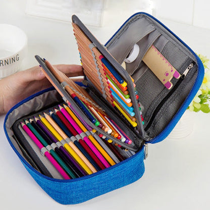 Realaiot 36/72 Holes Creative Canvas School Pencil Case Multifunction Stationery Storage Bag Large Pen Bag Art Marker Pens Case Pouch