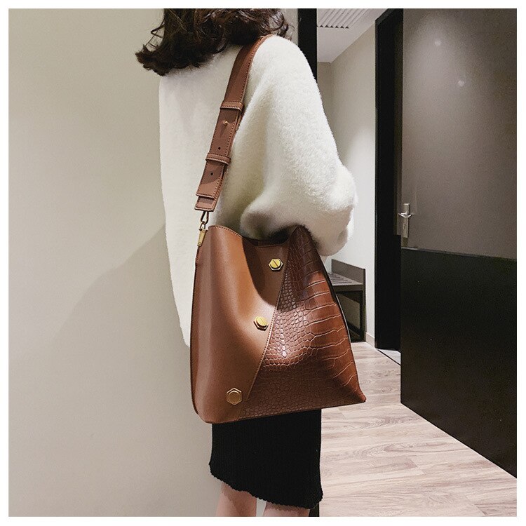 Realaiot Fashion pu leather Bucket bag Women shoulder bags Women's handbag women Crossbody bags female clutches Ladies wallet black Gifts for Mom