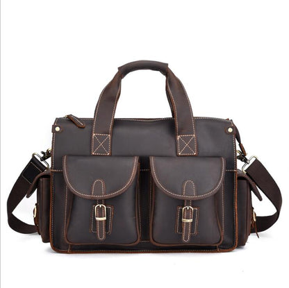 Realaiot Grade Quality Laptop Briefcase Crazy Horse Genuine Leather Laptop Bags Notebook PC Shoulder Bag For Business Man Vintage