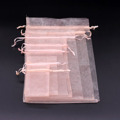 Realaiot 100 Pcs/lot champagne color Drawstring Organza Bag small Pouches Jewelry Package Bags Christmas Wedding Packaging Gift Bags