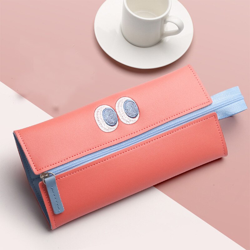 Realaiot Cartoon Little Monster Pencil Case For Office Large Capacity PU Pencil Bag Material Escolar Kawaii Stationery School Supplies