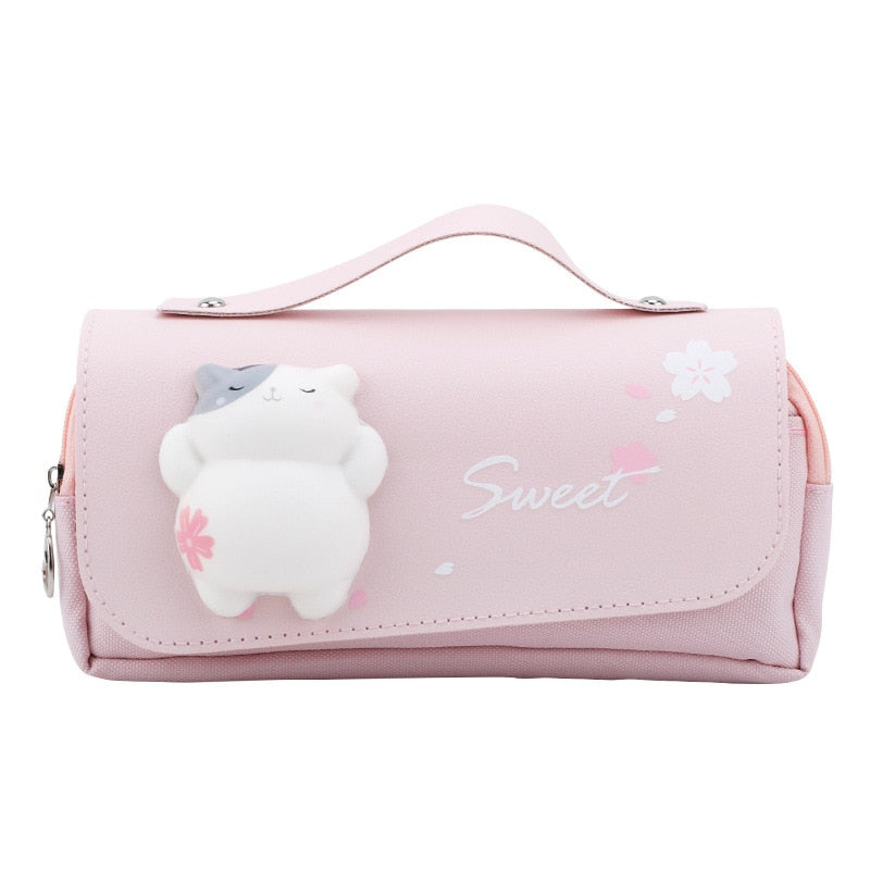 Cyflymder Sakura Pencil Bag PU Leather Pen Case Kawaii Stationery Ruler Pouch for School Girl Sweet Eraser Holder Gift Box Flowers Storage