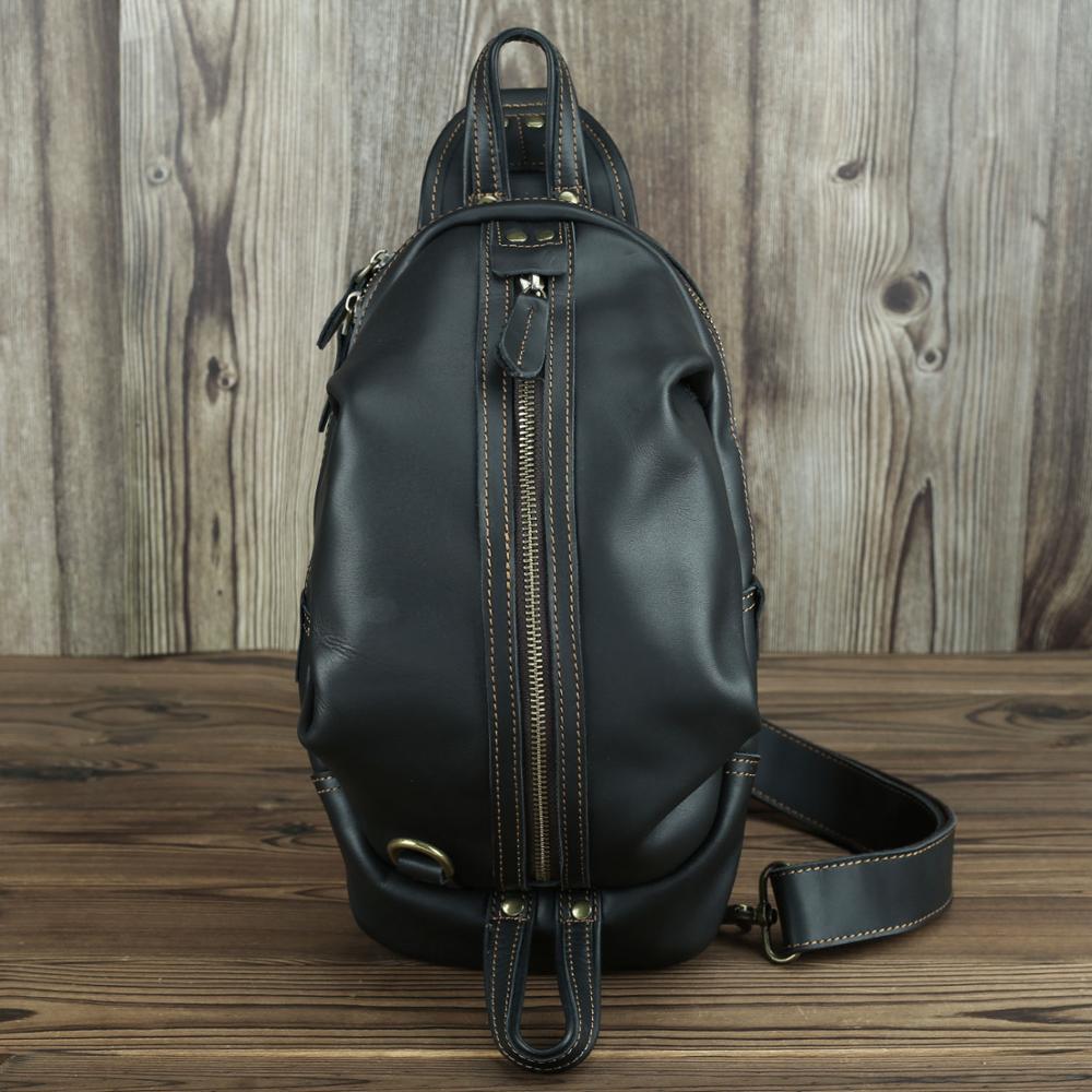 Realaiot Unique Men's Crazy Horse Leather Chest Bag Real Leather Cowhide iPad Mini Male Single Shoulder Back pack Crossbody Bags