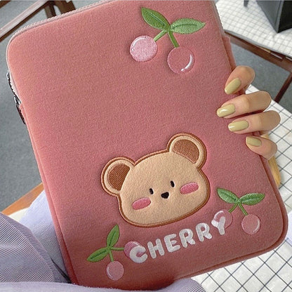 Realaiot Korean Cherry Bear Laptop Ipad Sleeve Bag Pouch For  Mac Ipad Pro 9.7 10.5 10.9 11 13 Inch Tablet Cover Case Inner Storage Bag