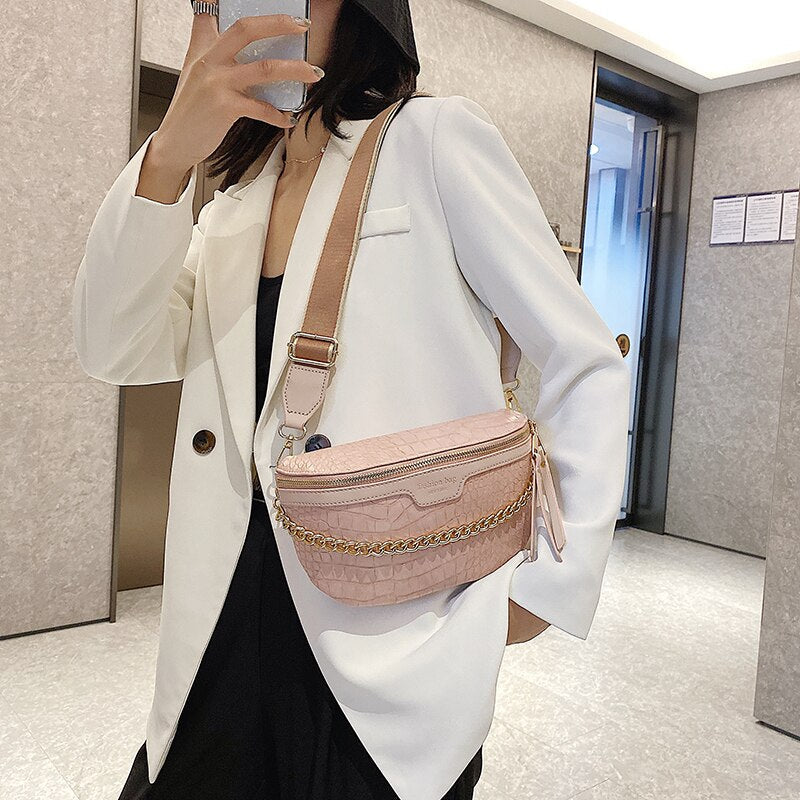 Cyflymder Retro Waist Bag PU Leather Fanny Pack Shoulder Bag Ladies Alligator Pattern Waist Pack Women Belt Bag Multifunctional Chest Bag