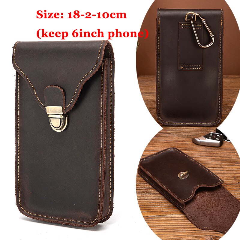 Realaiot Fashion Quality Leather Small Summer Pouch Hook Design Waist Pack Bag Cigarette Case 6" Phone Pouch Waist Belt Bag 1609 Gifts for Men