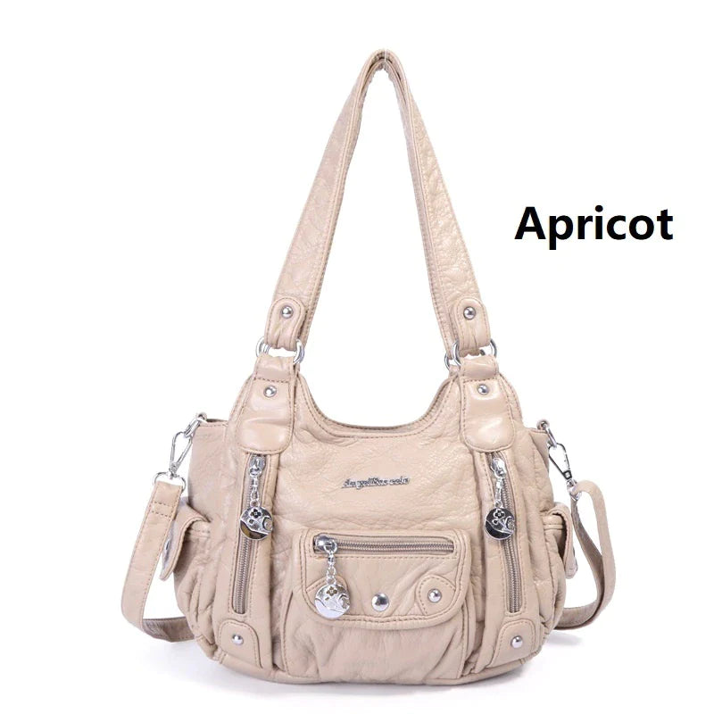 Realaiot Women luxury handbags women bags designer Vintage Soft Leather Bags Fashion Satchel Motorcycle Bag Tote Bags  messenger bag