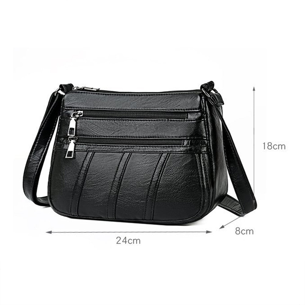 Realaiot Women Leather Shoulder Bag Multi-pocket Mother Female Zipper Crossbody Handbags Fashion Exquisite Shopping Bag