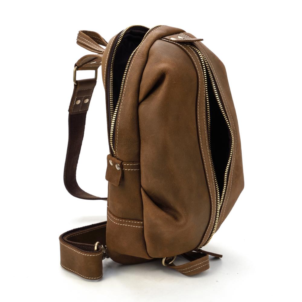 Realaiot Unique Men's Crazy Horse Leather Chest Bag Real Leather Cowhide iPad Mini Male Single Shoulder Back pack Crossbody Bags